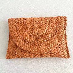 Cornhusk Woven Straw Fashion Clutch for Vacation Orange