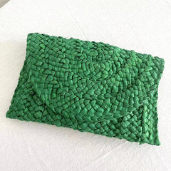 Cornhusk Woven Straw Fashion Clutch for Vacation Green
