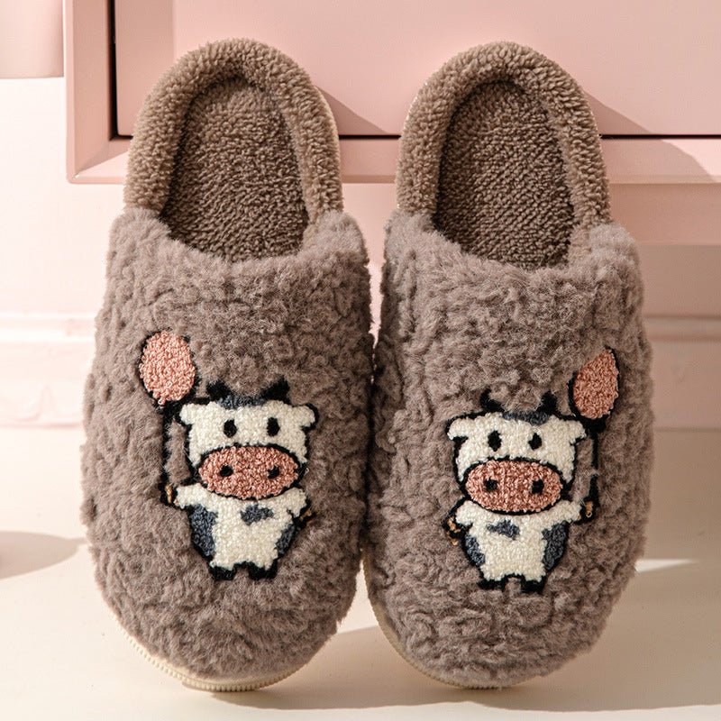 Cozy Cartoon Cotton Slippers Women's Dormitory Non - slip for Indoors MT036 Brown
