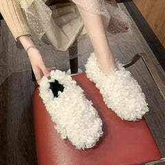 Cozy Slip - Ons Lamb Curly Pumps Women's Flat Bottom for Women Black