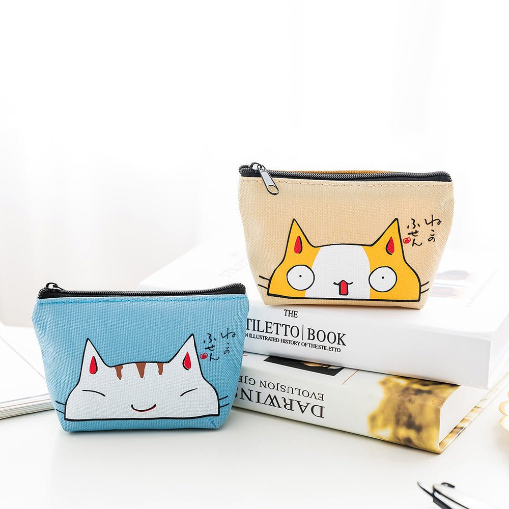 Creative Cartoon Canvas Printing Coin Clutch Bag Surprised Cat