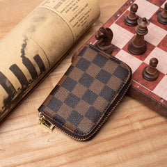 Credit Card Cover Women's Mini Purse Large Capacity Zipper Position Anti - degaussing Card Holder Chessboard Brown 9