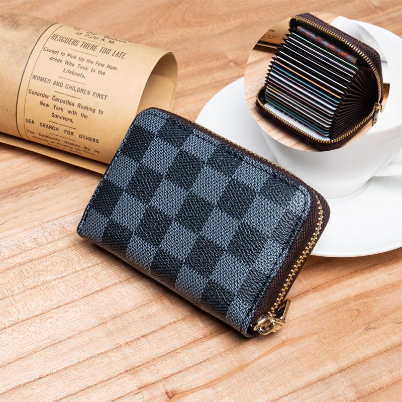 Credit Card Cover Women's Mini Purse Large Capacity Zipper Position Anti - degaussing Card Holder Chessboard Black 18