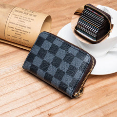 Credit Card Cover Women's Mini Purse Large Capacity Zipper Position Anti - degaussing Card Holder Chessboard Black 18