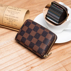 Credit Card Cover Women's Mini Purse Large Capacity Zipper Position Anti - degaussing Card Holder Chessboard Brown 18