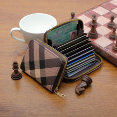Credit Card Cover Women's Mini Purse Large Capacity Zipper Position Anti - degaussing Card Holder Striped Brown 18