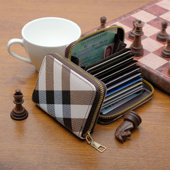 Credit Card Cover Women's Mini Purse Large Capacity Zipper Position Anti - degaussing Card Holder Striped White 18