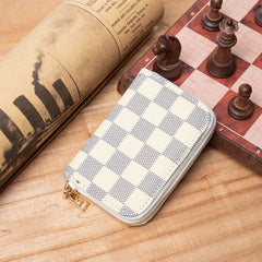 Credit Card Cover Women's Mini Purse Large Capacity Zipper Position Anti - degaussing Card Holder Chessboard White 9