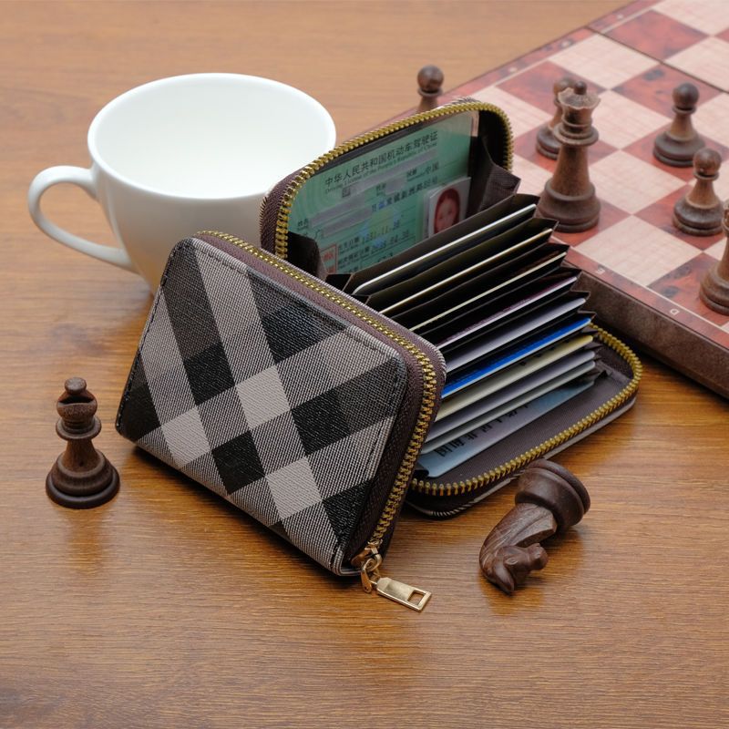 Credit Card Cover Women's Mini Purse Large Capacity Zipper Position Anti - degaussing Card Holder Striped Black 18