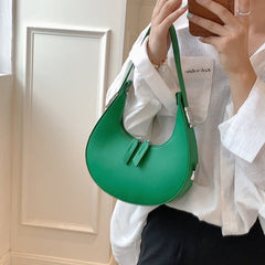 Crescent Leather Clutch - Small Moon Bag & Portable Shoulder Bag Green