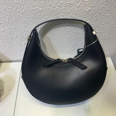 Crescent Leather Clutch - Small Moon Bag & Portable Shoulder Bag Black