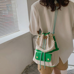 Crossbody Bucket Bag for Women with Hand Bill and Lading Blue
