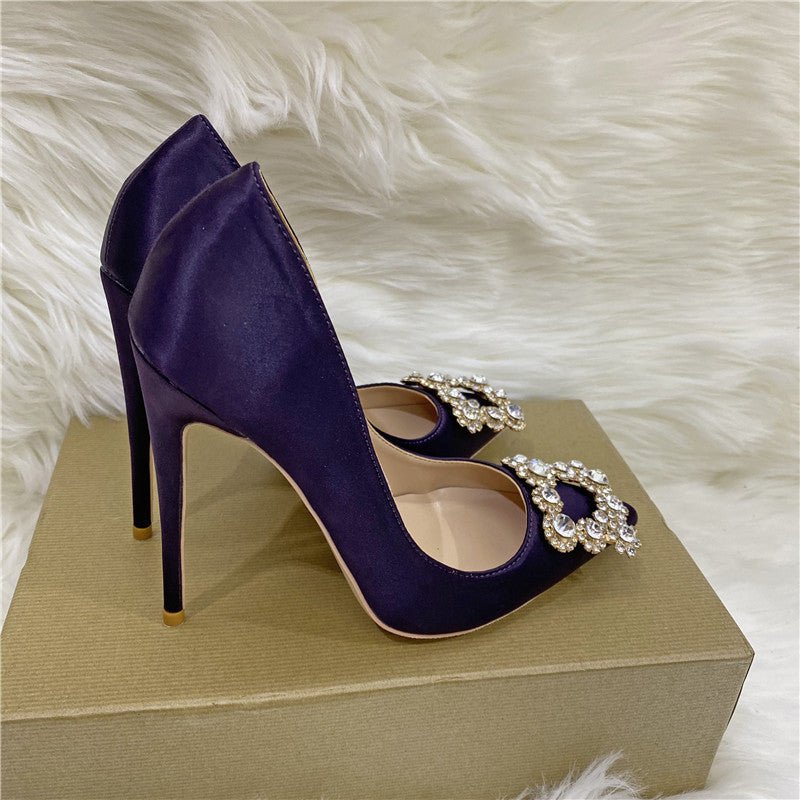 Crystal Square Buckle High Heel Shoes Black 10CM