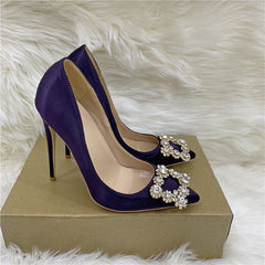 Crystal Square Buckle High Heel Shoes Purple 10CM