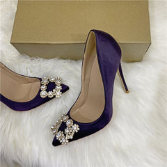 Crystal Square Buckle High Heel Shoes Purple 10CM