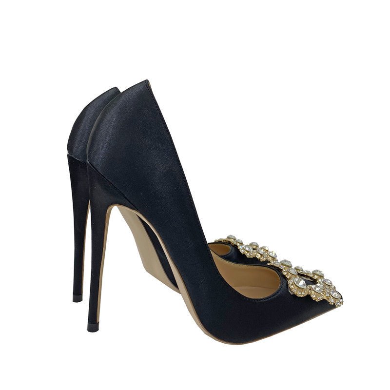 Crystal Square Buckle High Heel Shoes Black 10CM