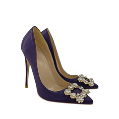 Crystal Square Buckle High Heel Shoes Purple 10CM