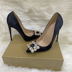 Crystal Square Buckle High Heel Shoes Black 10CM