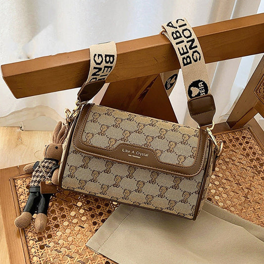 Cute Bear Small Square Shoulder Bag - Original Simplicity Design Khaki