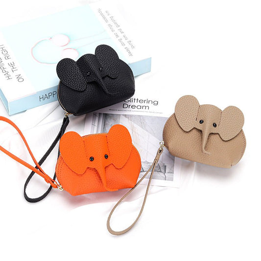 Cute Coin Purse Leather Cartoon Elephant Black