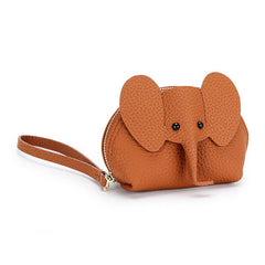 Cute Coin Purse Leather Cartoon Elephant Khaki
