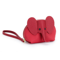 Cute Coin Purse Leather Cartoon Elephant Purplish Red