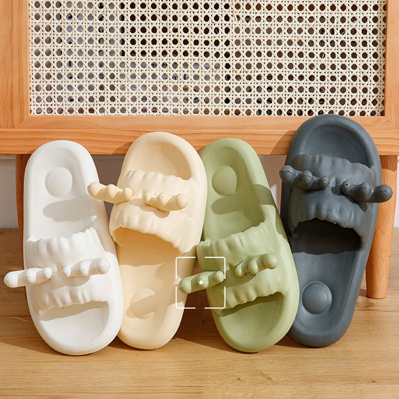 Cute Playful Deer Horn Slippers Summer Women's Comfort House Shoes Dark Gray