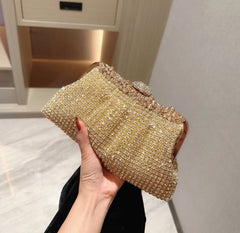 Dazzling Elegance: Water Diamond Women's Dinner Bag Gold