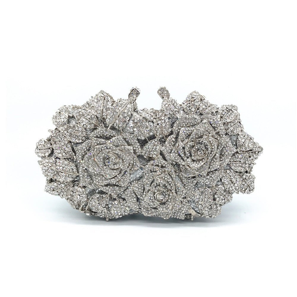 Dazzling Rose Diamond Hollow Dinner Bag Silver