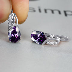 Dazzling Water Blue Diamond Zircon Ear Clip - Champagne Gold Plated Earring Platinum Purple