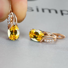 Dazzling Water Blue Diamond Zircon Ear Clip - Champagne Gold Plated Earring Gold Yellow Diamond