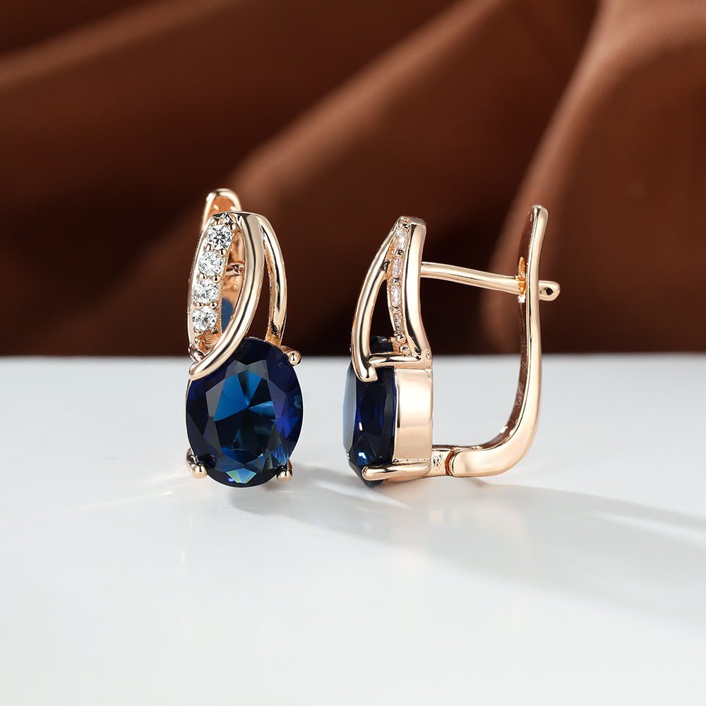 Dazzling Water Blue Diamond Zircon Ear Clip - Champagne Gold Plated Earring Gold Dark Blue Diamond