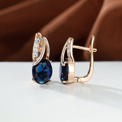 Dazzling Water Blue Diamond Zircon Ear Clip - Champagne Gold Plated Earring Gold Dark Blue Diamond