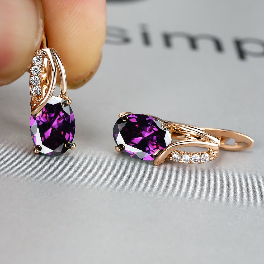 Dazzling Water Blue Diamond Zircon Ear Clip - Champagne Gold Plated Earring Gold Purple Diamond