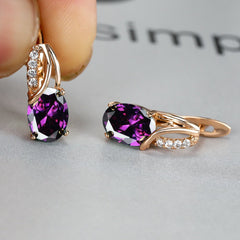 Dazzling Water Blue Diamond Zircon Ear Clip - Champagne Gold Plated Earring Gold Purple Diamond
