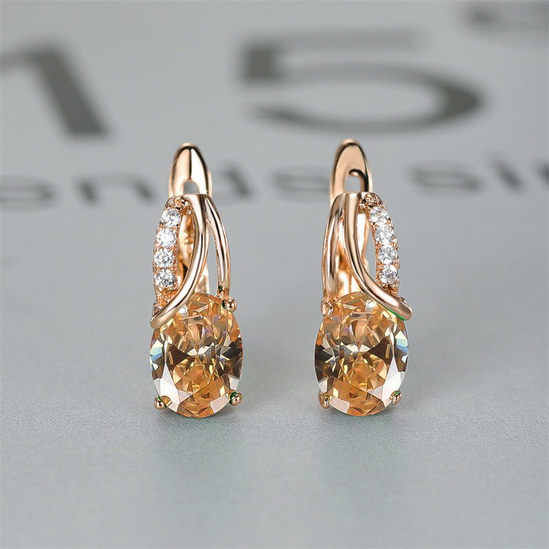 Dazzling Water Blue Diamond Zircon Ear Clip - Champagne Gold Plated Earring Gold Champagne Diamond