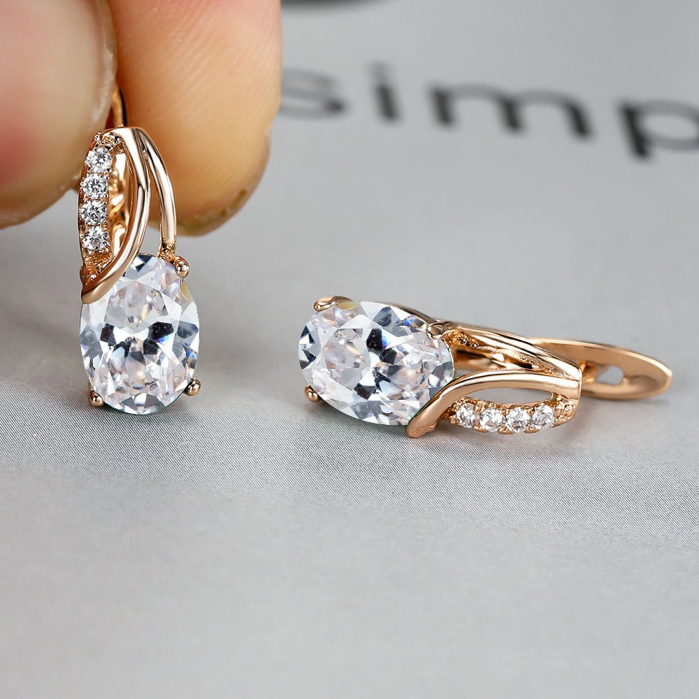Dazzling Water Blue Diamond Zircon Ear Clip - Champagne Gold Plated Earring Gold White Diamond