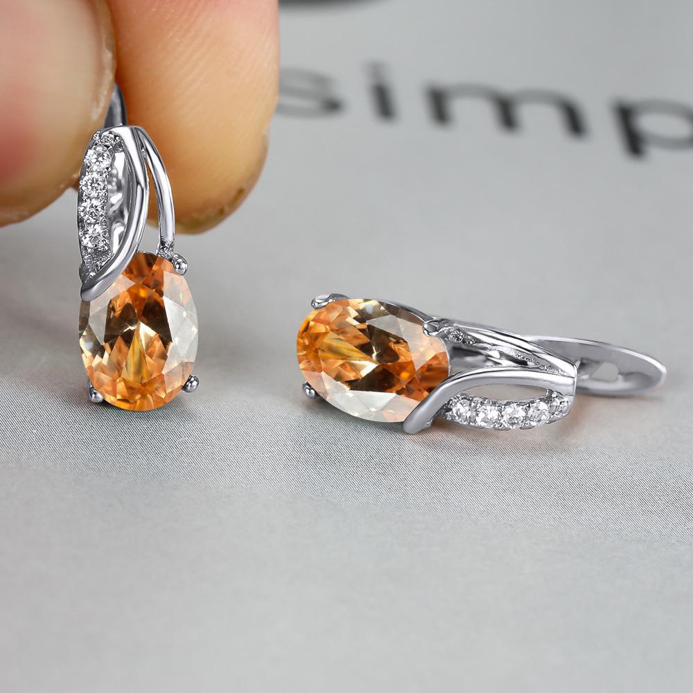 Dazzling Water Blue Diamond Zircon Ear Clip - Champagne Gold Plated Earring Platinum Champagne