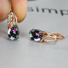 Dazzling Water Blue Diamond Zircon Ear Clip - Champagne Gold Plated Earring Gold Colorful Diamond