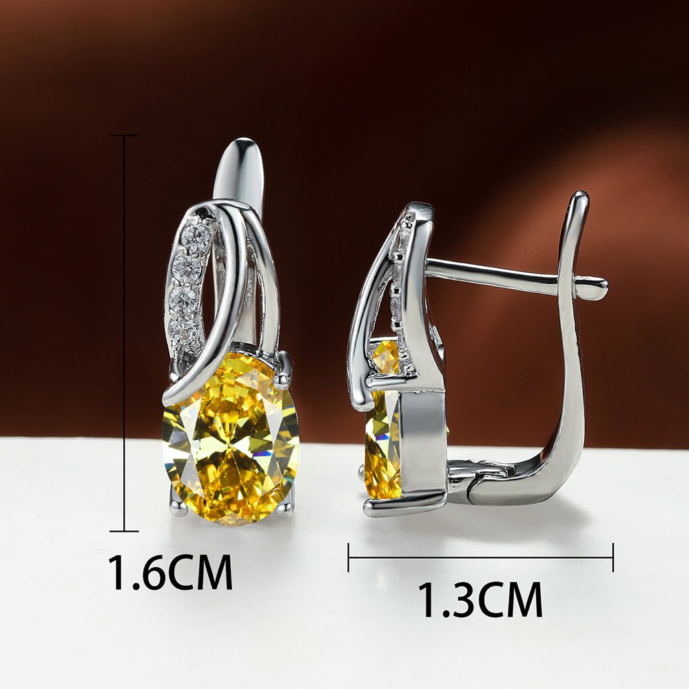 Dazzling Water Blue Diamond Zircon Ear Clip - Champagne Gold Plated Earring Platinum Yellow