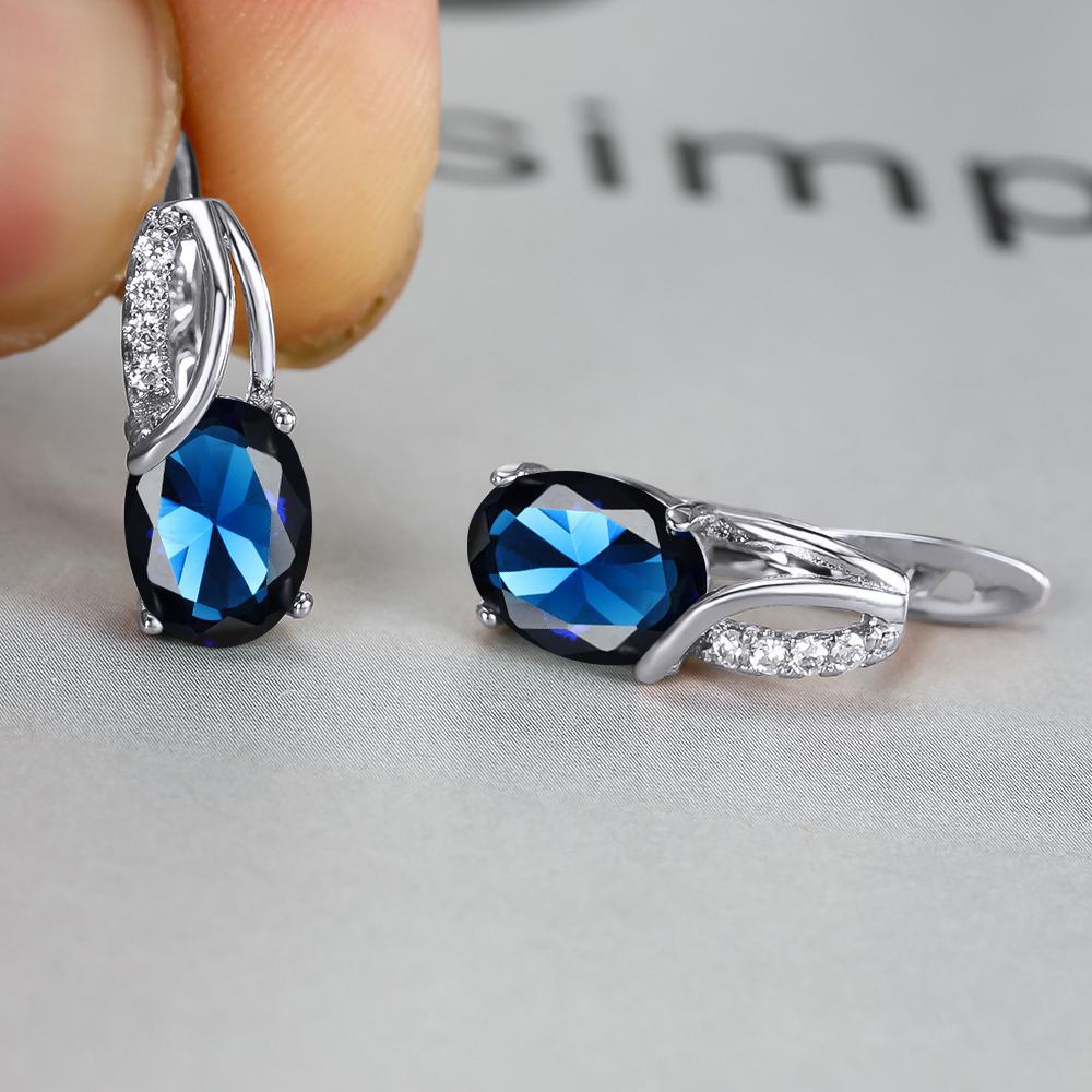 Dazzling Water Blue Diamond Zircon Ear Clip - Champagne Gold Plated Earring Platinum Sapphire Blue