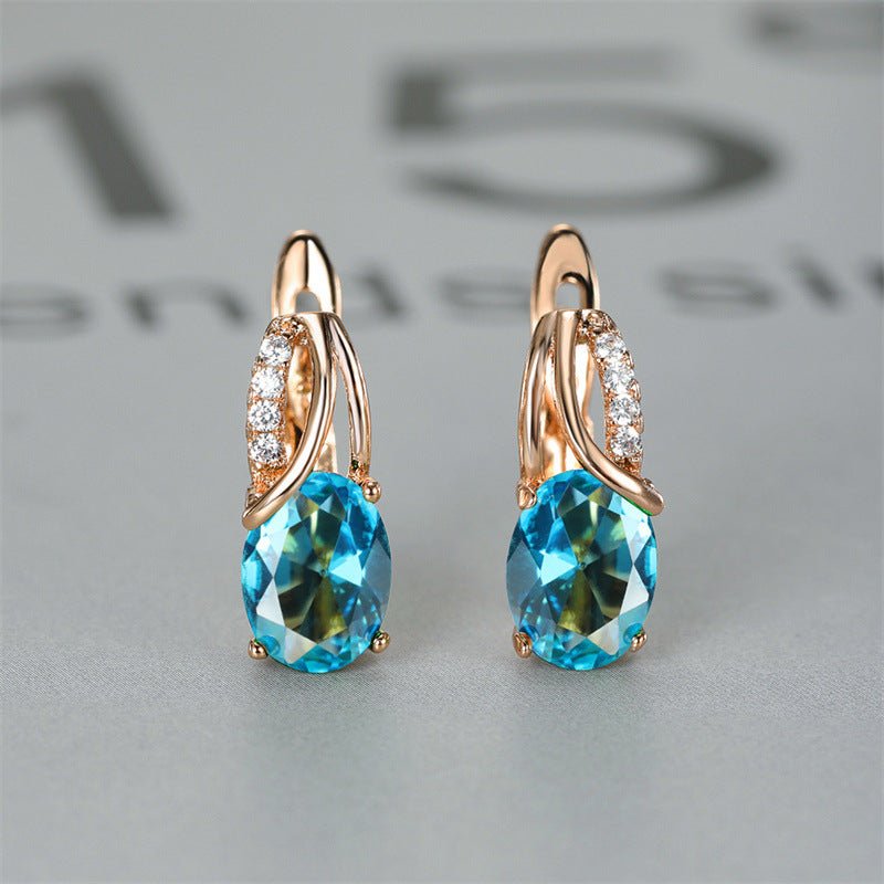 Dazzling Water Blue Diamond Zircon Ear Clip - Champagne Gold Plated Earring Gold Water Blue Diamond