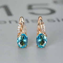 Dazzling Water Blue Diamond Zircon Ear Clip - Champagne Gold Plated Earring Gold Water Blue Diamond