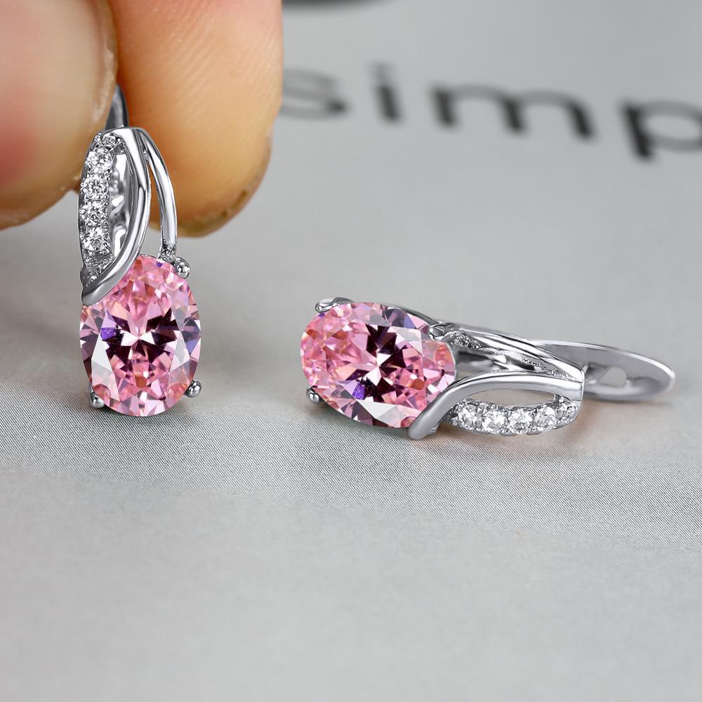 Dazzling Water Blue Diamond Zircon Ear Clip - Champagne Gold Plated Earring Platinum Pink