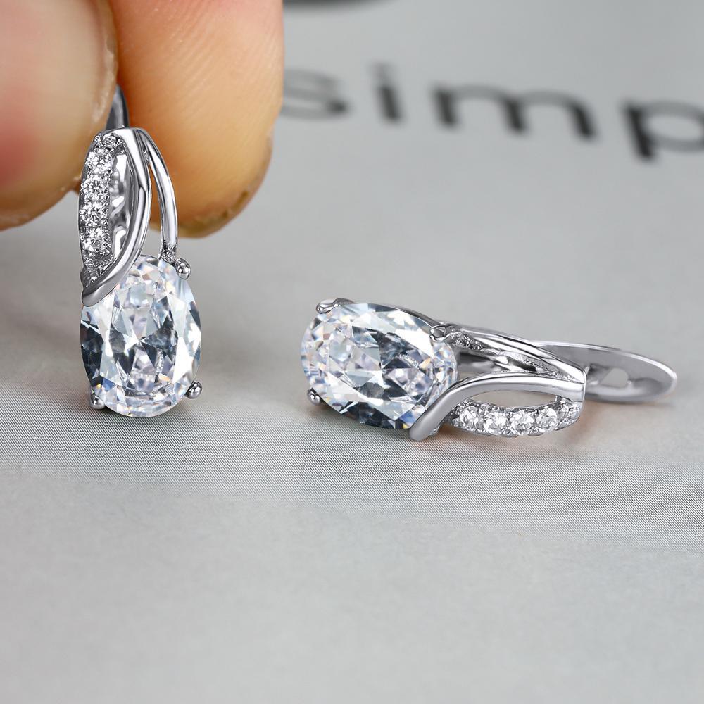 Dazzling Water Blue Diamond Zircon Ear Clip - Champagne Gold Plated Earring Platinum White
