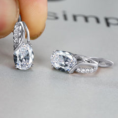 Dazzling Water Blue Diamond Zircon Ear Clip - Champagne Gold Plated Earring Platinum White