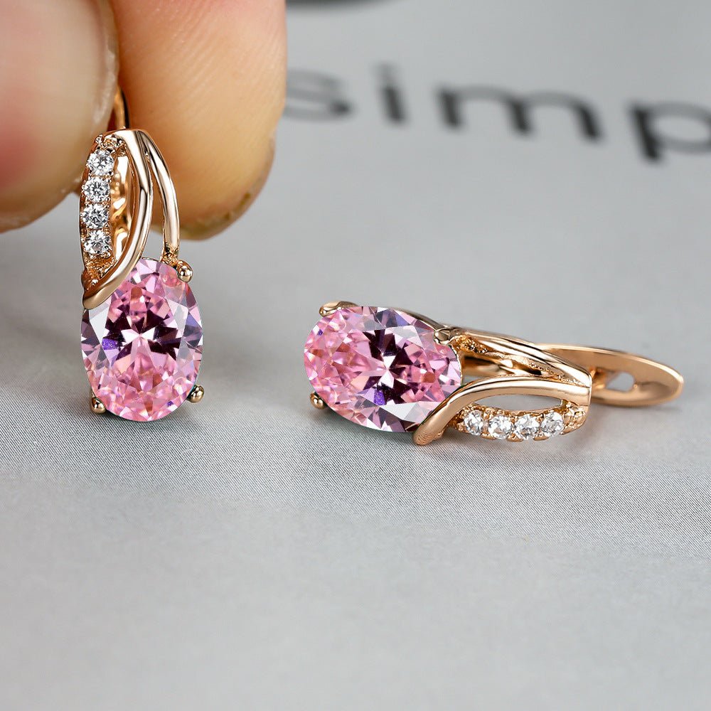 Dazzling Water Blue Diamond Zircon Ear Clip - Champagne Gold Plated Earring Gold Pink Diamond