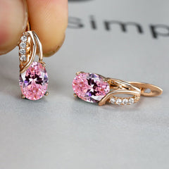 Dazzling Water Blue Diamond Zircon Ear Clip - Champagne Gold Plated Earring Gold Pink Diamond