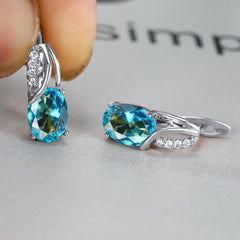 Dazzling Water Blue Diamond Zircon Ear Clip - Champagne Gold Plated Earring Platinum Water Blue
