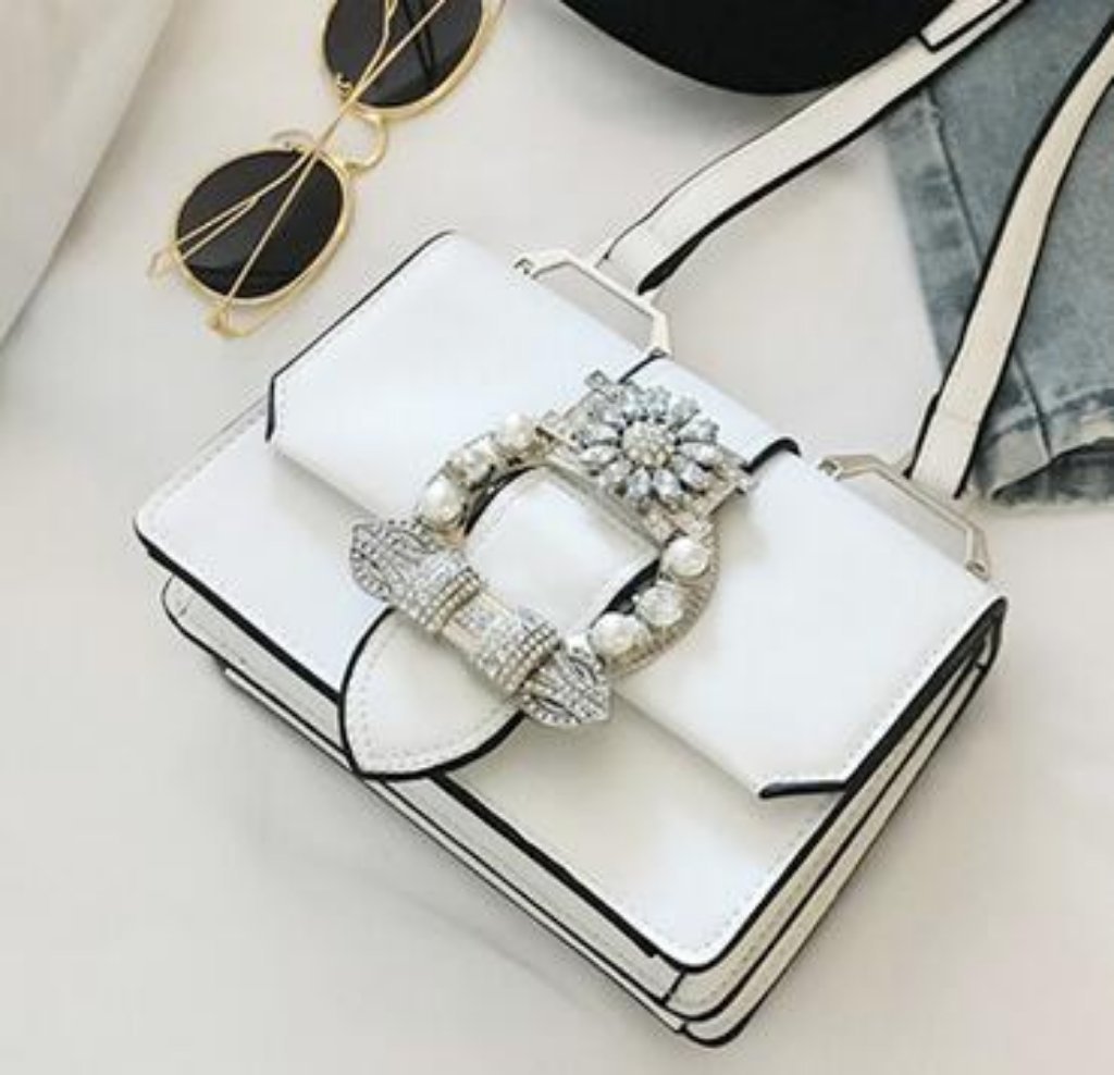 Designer Diamond Lock Clutch - Elegant PU Leather Shoulder Handbag Blanco Shoulder Bags
